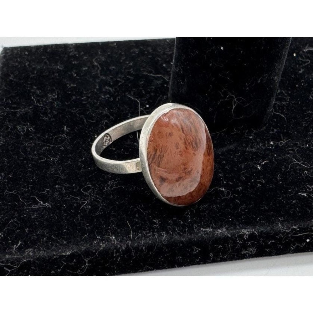 925 Sterling Silver Mexico Taxco Carnelian Art Deco Ring Handmade Size 7.25